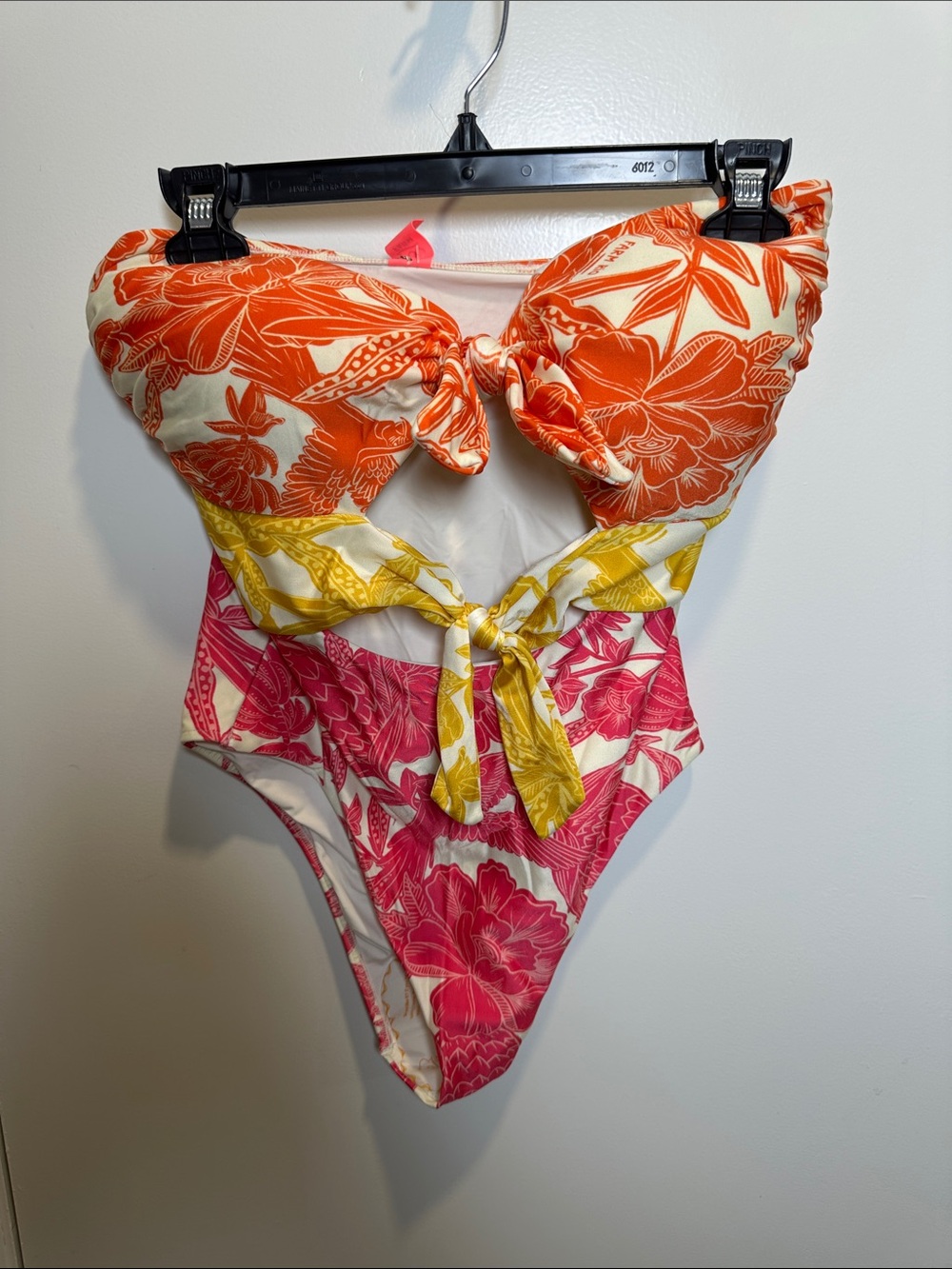 FARM Rio Strapless Floral One-Piece in Orange, Yellow & Pink (06)